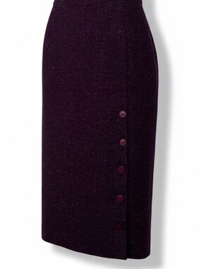 VINTAGE V Waist Purple Tweed Pencil Skirt Preppy Side Button Detail 34 XS S 0 2